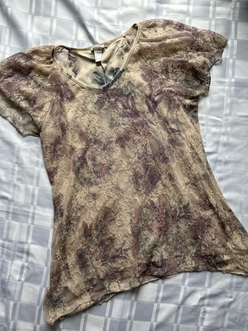 Brittany Black Floral Lace Overlay Asymmetric Hem Short Sleeve Top